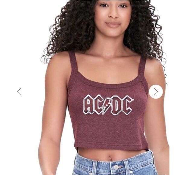 ACDC Graphic Ribbed Knit Square Neck Purple Cropped Cami Tank-top - Picture 4 of 4